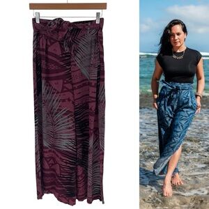 Wide Leg Wrap Pants in Plum Palm Print